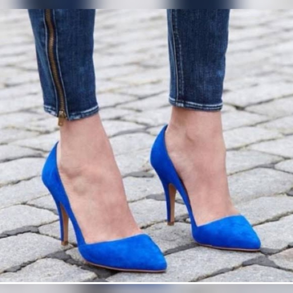 Blue suede Madewell heels